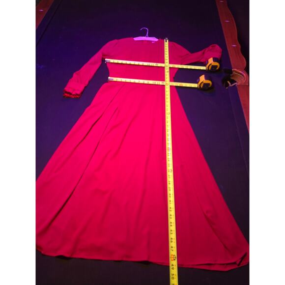 Women's Solid Red Polyester Round Neck Long Sleeve Knee Length Dress Size Small - Picture 13 of 14